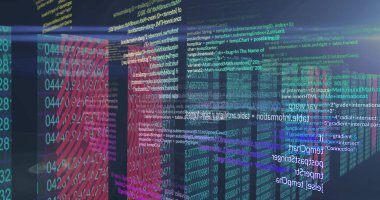 Siyah arkaplanda veri işleme resmi. küresel iş ve dijital arayüz kavramı dijital olarak oluşturulmuş görüntü.