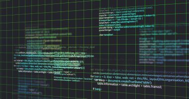 Siyah arkaplanda veri işleme resmi. küresel iş ve dijital arayüz kavramı dijital olarak oluşturulmuş görüntü.