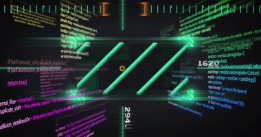 Siyah arkaplanda veri işleme resmi. küresel iş ve dijital arayüz kavramı dijital olarak oluşturulmuş görüntü.