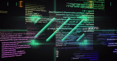 Siyah arkaplanda veri işleme resmi. küresel iş ve dijital arayüz kavramı dijital olarak oluşturulmuş görüntü.