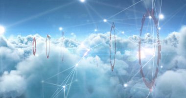 Kapsam taraması ve bulutlar üzerindeki bağlantı ağı görüntüsü. küresel iş ve dijital arayüz kavramı dijital olarak oluşturulmuş görüntü.