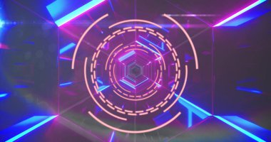 Tünel boyunca tarama ve ışık noktaları görüntüsü. küresel iş ve dijital arayüz kavramı dijital olarak oluşturulmuş görüntü.