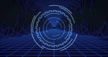 Siyah arkaplanda tarama ve tünel görüntüsü. küresel iş ve dijital arayüz kavramı dijital olarak oluşturulmuş görüntü.