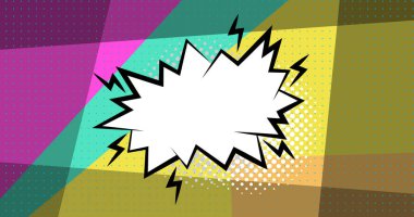 Renkli hareketli arka planda konuşma baloncuğu görüntüsü. Uluslararası kahkaha günü ve dijital olarak oluşturulan görüntü konsepti.