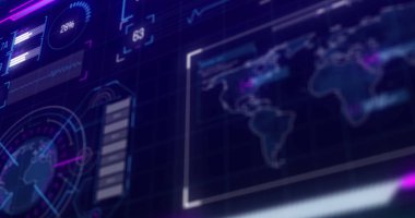 Mavi arkaplanda veri işleme resmi. küresel iş, finans, bağlantılar ve dijital arayüz konsepti dijital olarak oluşturulmuş görüntü.