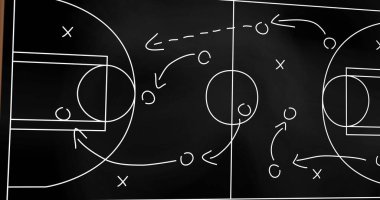 Tahtada oyun planı resmi. spor, rekabet, eğlence ve teknoloji konsepti dijital kompozit görüntü.