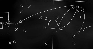 Tahtada oyun planı resmi. spor, rekabet, eğlence ve teknoloji konsepti dijital kompozit görüntü.