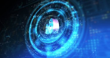 İşlem çemberinin görüntüsü, 6g bölü mavi ve siyah dijital alan. İletişim, ağ ve teknoloji konsepti dijital olarak oluşturulmuş görüntü.