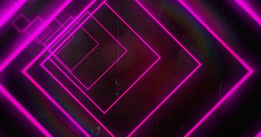 Siyah zemin üzerinde daireler çizen parlak neon pembe soyut tünel görüntüsü. ışık, renk ve hareket konsepti dijital olarak oluşturulmuş görüntü.