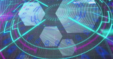 Altıgenler ve dijital alan üzerinden veri işleme görüntüsü. veri işleme, teknoloji ve dijital arayüz kavramı dijital olarak oluşturulmuş görüntü.