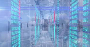 Sunucu odasında veri işleme resmi. veri işleme, teknoloji ve dijital arayüz kavramı dijital olarak oluşturulmuş görüntü.