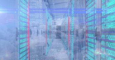 Sunucu odasında veri işleme resmi. veri işleme, teknoloji ve dijital arayüz kavramı dijital olarak oluşturulmuş görüntü.