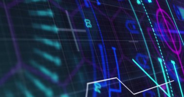 Siyah dijital alanda veri işleme görüntüsü. veri işleme, teknoloji ve dijital arayüz kavramı dijital olarak oluşturulmuş görüntü.