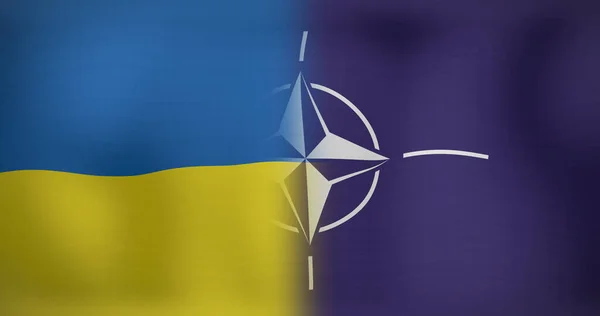 Beeld Van Bewegende Drijvende Vlaggen Van Nato Ukraine Ukraine Conflict — Stockfoto
