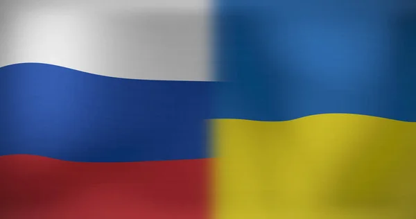 Bild Der Bewegten Und Schwimmenden Flaggen Russlands Und Der Ukraine — Stockfoto
