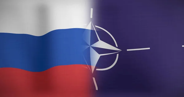 Beeld Van Bewegende Drijvende Vlaggen Van Rusland Nato Patriottisme Viering — Stockfoto