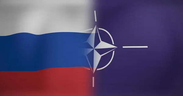 Rusya Nato Nun Hareket Eden Dalgalanan Bayrakları Vatanseverlik Kutlama Konsepti — Stok fotoğraf