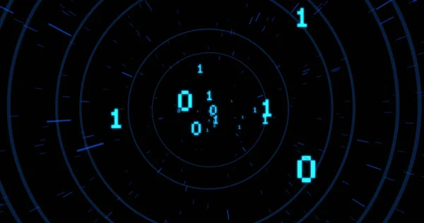 Imagen Codificación Binaria Sobre Círculos Sobre Fondo Negro Procesamiento Datos —  Fotos de Stock