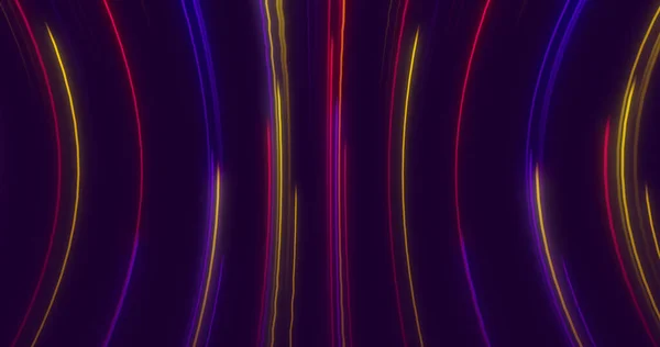 シームレスなループ上で催眠運動中に移動する複数の色のネオンライトトレイルの画像 光や色や動きの概念をデジタルで生成し — ストック写真
