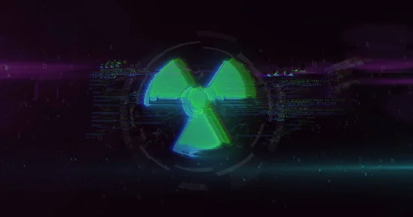 Bild Von Grünem Atomschild Und Datenverarbeitung Mit Panne Auf Schwarzem — Stockfoto