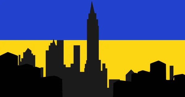 Bild Des Stadtbildes Über Der Flagge Der Ukraine Ukraine Krise — Stockfoto