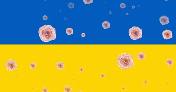 Image White Roses Floating Flag Ukraine Ukraine Crisis Support International — Stock Photo, Image