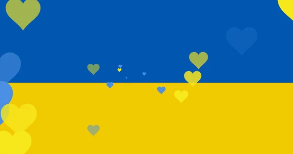 Изображение Синих Желтых Сердец Плавающих Над Флагом Украины Украинский Кризис — стоковое фото