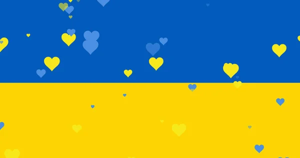 Imagem Corações Azuis Amarelos Flutuando Sobre Bandeira Ucrânia Crise Ucraniana — Fotografia de Stock