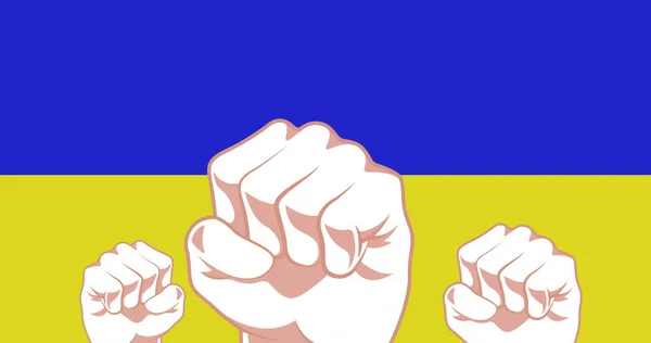 Изображение Кулаков Над Флагом Украины Украинский Кризис Поддержка Концепция Международной — стоковое фото
