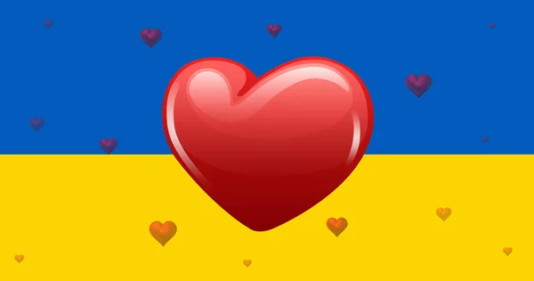 Imagem Corações Batendo Sobre Bandeira Ucrânia Crise Ucraniana Apoio Conceito — Fotografia de Stock