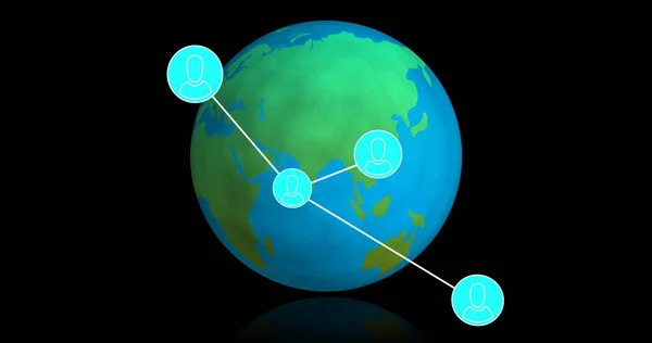 Wizerunek Sieci Połączeń Ikonami Ludzi Całym Świecie Globalne Sieci Komputery — Zdjęcie stockowe