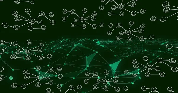 輝くリンク上の人々のアイコンとの接続のネットワークのイメージ 世界的なネットワーキング コンピューティング データ処理 デジタルインターフェースの概念はデジタルで生成された画像 — ストック写真