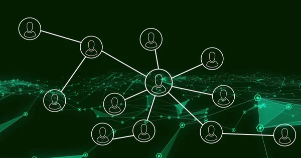 Imagem Rede Conexões Com Ícones Pessoas Sobre Fundo Verde Conceito — Fotografia de Stock