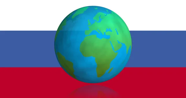 Зображення Глобуса Обертається Над Прапором Росії Українська Криза Міжнародна Концепція — стокове фото