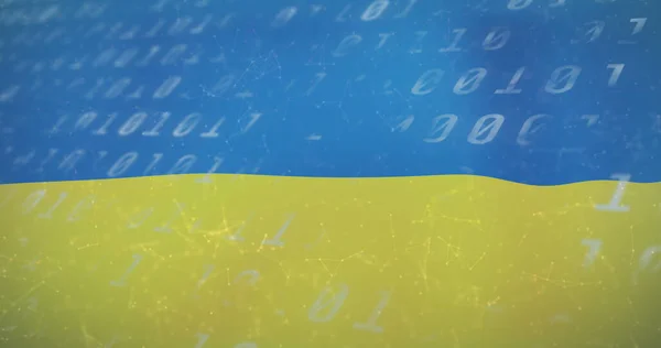 Зображення Єднань Іконами Двійковим Кодом Над Прапором Україну Українська Криза — стокове фото