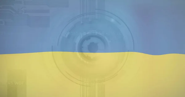 Зображення Різних Даних Цифрового Блокування Над Прапором Украйні Українська Криза — стокове фото