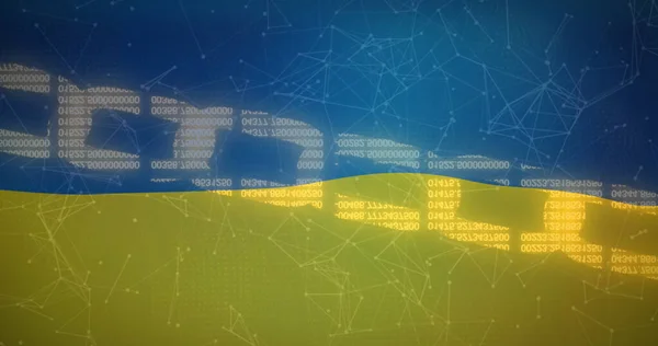 Зображення Ланцюга Блоків Технологій Над Прапором України Українська Криза Міжнародна — стокове фото