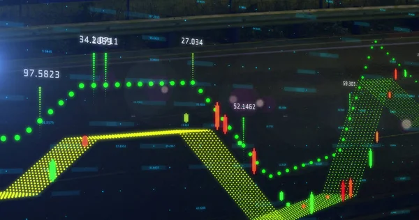 Kép Változó Pénzügyi Adatok Grafikonok Fekete Háttér Globális Pénzügy Gazdaság — Stock Fotó