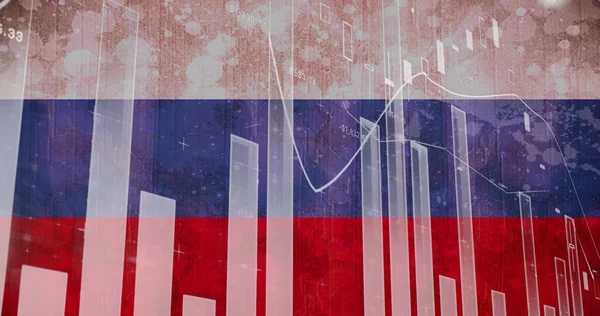 Rusya Bayrağı Üzerinde Grafikler Finansal Veriler Ukrayna Krizi Uluslararası Politika — Stok fotoğraf