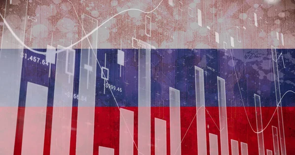 Imagen Gráficos Datos Financieros Sobre Bandera Rusia Crisis Ucraniana Concepto — Foto de Stock