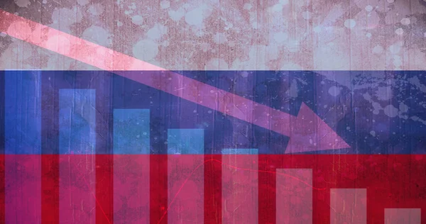 아래의 화살표 이미지 그래프 러시아의 깃발에 데이터 위기와 디지털 이미지 — 스톡 사진