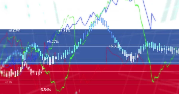 Imagen Flechas Gráficos Datos Financieros Sobre Bandera Rusia Crisis Ucraniana —  Fotos de Stock