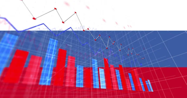 Imagen Flechas Gráficos Datos Financieros Sobre Bandera Rusia Crisis Ucraniana — Foto de Stock