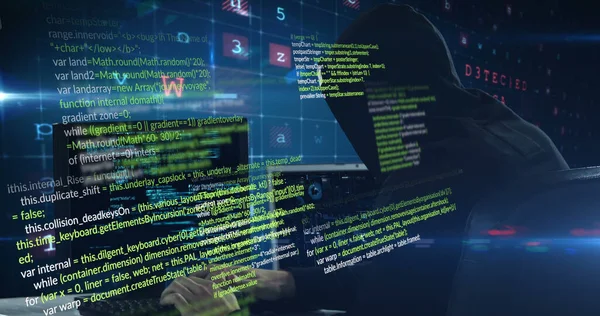 Siyah Arkaplandaki Veri Işleme Hackerın Resmi Küresel Dijital Arayüz Kavramı — Stok fotoğraf