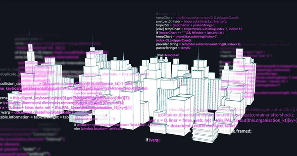 Afbeelding Van Gegevensverwerking Stad Zwarte Achtergrond Mondiaal Bedrijfs Digitaal Interface — Stockfoto