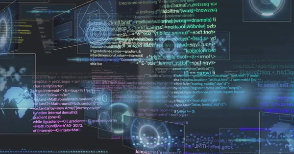 Siyah arkaplanda veri işleme resmi. küresel iş ve dijital arayüz kavramı dijital olarak oluşturulmuş görüntü.