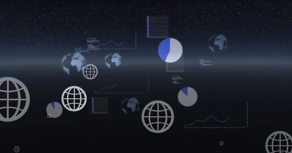 Obraz Statystyk Przetwarzania Danych Globusami Globalna Koncepcja Komputerów Interfejsu Cyfrowego — Zdjęcie stockowe