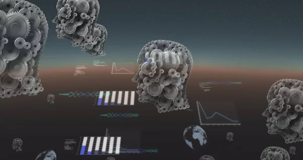 Зображення Людських Голів Клоунами Обробка Даних Глобусами Концепція Глобальної Науки — стокове фото