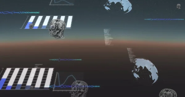 人头有堵塞的图像和用球体处理数据的图像 全球科学和数字接口概念数字生成的图像 — 图库照片