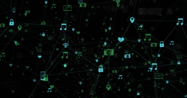 Bild Des Globus Des Netzwerks Von Verbindungen Mit Symbolen Und — Stockfoto